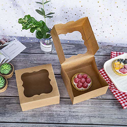 Picture of ONE MORE 6"x6"x3"Brown Bakery Boxes with PVC Window for Pie and Cookies Boxes Small Natural Craft Paper Box 6x6x3inch,Pack of 15