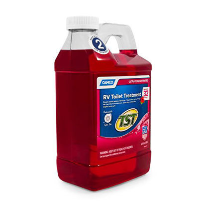 Picture of Camco TST Ultra-Concentrated Hibiscus Scent RV Toilet Treatment, Formaldehyde Free, Breaks Down Waste And Tissue, Septic Tank Safe, Treats Up To 16 - 40 Gallon Holding Tanks (64 oz Bottle) (41605)