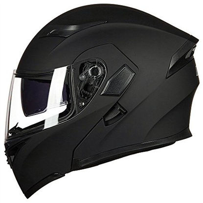Picture of ILM Motorcycle Dual Visor Flip up Modular Full Face Helmet DOT 6 Colors (M, MATTE BLACK)