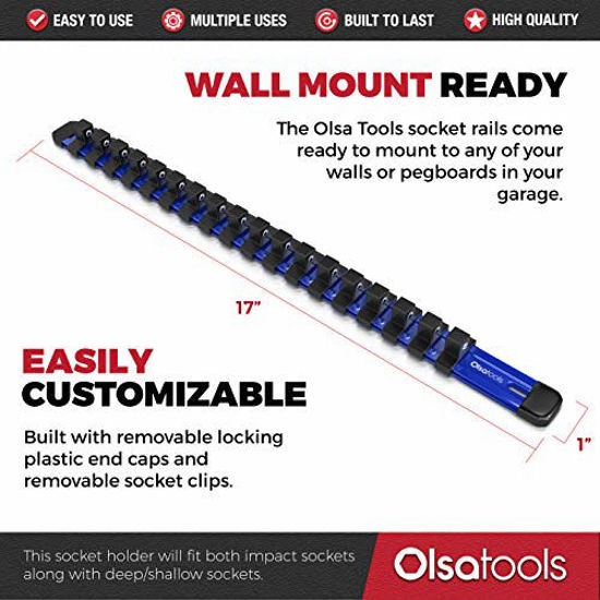 Picture of Olsa Tools 3/8-Inch Drive Aluminum Socket Organizer | Premium Quality Socket Holder (Blue)