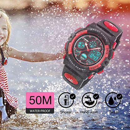 Picture of Kids Digital Watch Age 5-15, Red Watches for Girls Boys, Sports Waterproof Watches for Kids Birthday Presents Gifts for 5-12 Year Old Children Young Teen Electronic Watches with Alarm Stopwatch
