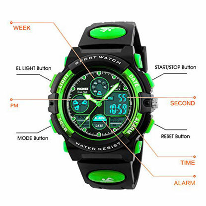 Picture of Kid's Digital Watch LED Outdoor Sports 50M Waterproof Watches Boys Children's Analog Quartz Wristwatch with Alarm - Green