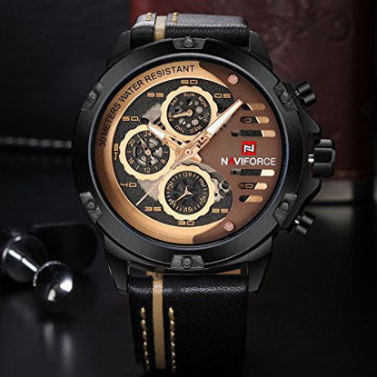 Picture of Sport Military Watches for Men Waterproof Watch Analog Quartz Leather Band Date Calendar Clock Wristwatch