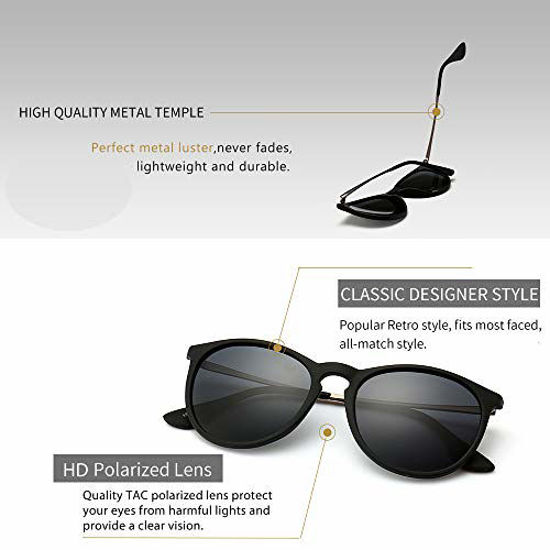 Picture of SUNGAIT Vintage Round Sunglasses for Women Men Classic Retro Designer Style (Black Frame(Matte Finish)/Polarized Grey Lens) 1567 PGHKH