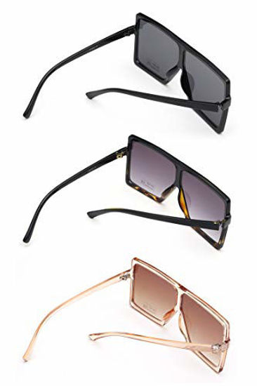 Picture of GRFISIA Square Oversized Sunglasses for Women Men Flat Top Fashion Shades (3PCS-Black- leopard-orange, 2.56)