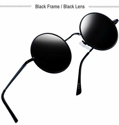 Picture of Joopin Polarized Round Sunglasses for Men and Women, Unisex Circular Sunglasses Hippie Sunglasses E4056 (Black+Silver)