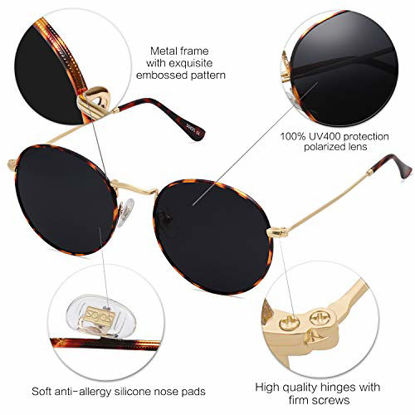 Picture of SOJOS Small Round Polarized Sunglasses for Women Men Classic Vintage Retro Frame UV Protection SJ1014 with Tortoise Frame/Grey Lens