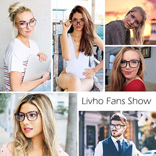 Picture of livho 2 Pack Blue Light Blocking Glasses, Computer Reading/Gaming/TV/Phones Glasses for Women Men,Anti Eyestrain & UV Glare (Matte Black+Clear Pink)