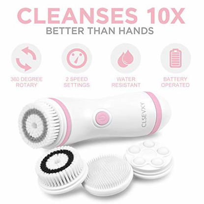 Picture of Waterproof Facial Cleansing Spin Brush Set with 4 Exfoliation Brush Heads - Complete Face Spa System by CLSEVXY - Advanced Microdermabrasion for Deep Scrubbing and Gentle Exfoliating