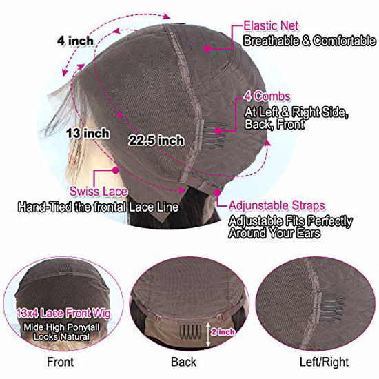 Picture of Hermosa Lace Front Human Hair Wigs Pre Plucked with Baby Hair 220% Density 9A Brazilian Straight Human Hair Lace Front Wigs for Women Natural Hairline Black Color 24 inch