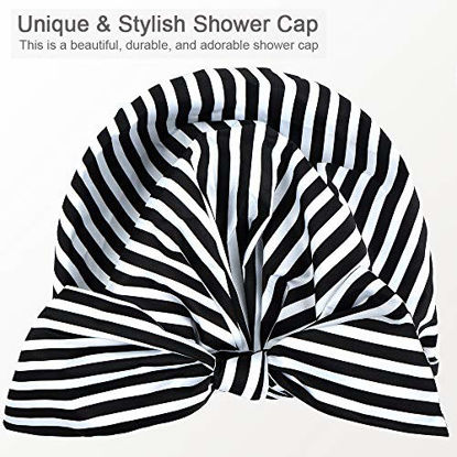 Picture of VVolf Shower Cap for Women Hair Caps for Shower Reusable Shower Cap for Long Hair Large Turban Shower Cap for Braids Black