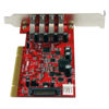 Picture of StarTech.com 4 Port PCI SuperSpeed USB 3.0 Adapter Card with SATA/SP4 Power - Quad Port PCI USB 3 Controller Card (PCIUSB3S4),Red