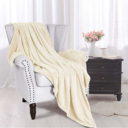 Picture of Exclusivo Mezcla Large Flannel Fleece Velvet Plush Throw Blanket - 50" x 70" (Ivory)