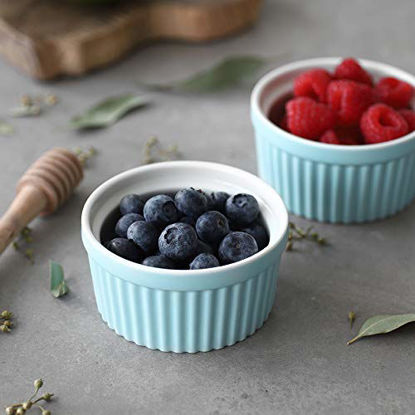 Picture of DOWAN 4 oz Ramekins - Ramekins for Creme Brulee Porcelain Ramekins Oven Safe, Classic Style Ramekins for Baking Souffle Ramekins Ramekins Bowls, Set of 6, Blue