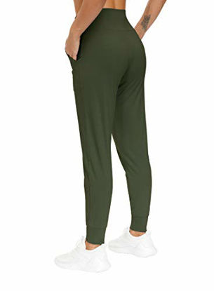Picture of THE GYM PEOPLE Women's Joggers Pants Lightweight Athletic Leggings Tapered Lounge Pants for Workout, Yoga, Running (Medium, Dark Olive)