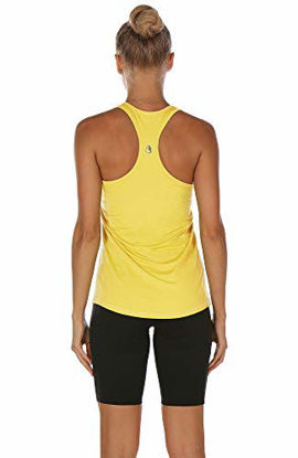 Picture of icyzone Workout Tank Tops for Women - Racerback Athletic Yoga Tops, Running Exercise Gym Shirts(Pack of 3) (XL, Ombre Blue/Spectra Yellow/Green Glow)