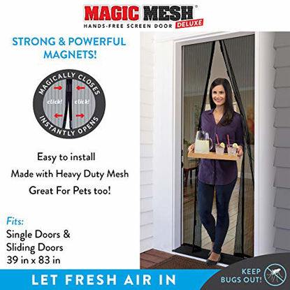 Picture of Magic Mesh Deluxe- Black- Hands Free Magnetic Screen Door, Mesh Curtain Keeps Bugs Out, Frame Hook & Loop, Hands Free, Pet & Kid Friendly- Fits Doors up to 39 x 83 Inches