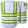 Picture of JKSafety 9 Pockets High Visibility Zipper Front Safety Vest | White with Dual Tone High Reflective Strips | Meets ANSI/ISEA Standards (White Yellow Strips, Large)