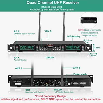 Picture of Wireless Microphone System, Phenyx Pro 4-Channel UHF Cordless Mic Set with Handheld/Lapel/Headset/Bodypack, Rugged Metal Build, Fixed Frequency, Long Range, Ideal for Church,Karaoke,Events(PTU-5000B)