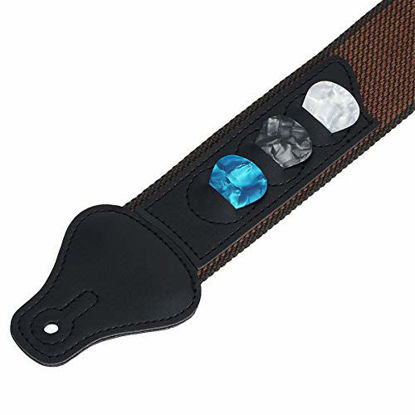 Picture of Tifanso Guitar Strap, Soft Cotton Guitar Straps With 3 Pick Holders, Strap Button Headstock Adaptor, 1 Pair Strap Locks and 3 Guitar Picks Set For electric/Acoustic Guitar (Coffee)