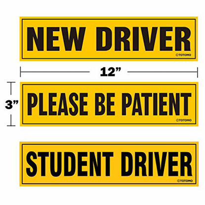 Picture of TOTOMO Student Driver New Driver Please be Patient Magnet Sticker - 12"x3" Highly Reflective Premium Quality Car Safety Caution Sign #SDM10