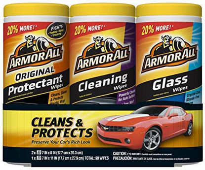 Picture of Armor All - 18782 Protectant, Glass and Cleaning Wipes, 30 Count Each (Pack of 3)