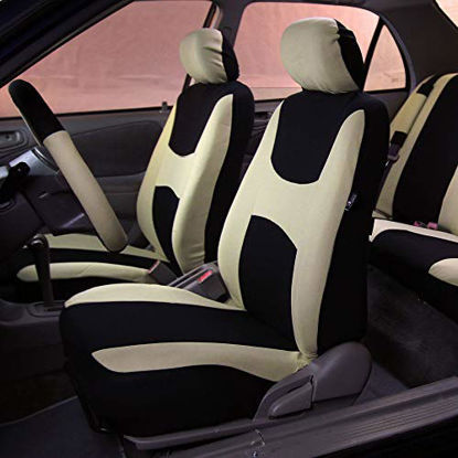 Picture of FH Group FB030BEIGEBLACK115-COMBO Seat Cover Combo Set with Steering Wheel Cover and Seat Belt Pad (Airbag Compatible and Split Bench Beige/Black)