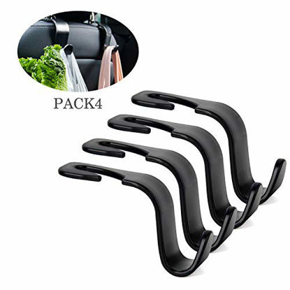 Picture of Car Seat Headrest Hook 4 Pack Hanger Storage Organizer Uiversal for Handbag Purse Coat fit Universal Vehicle Car Black S Type