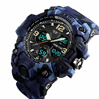 Picture of Mens Digital Watches 50M Waterproof Outdoor Sport Watch Military Multifunction Casual Dual Display Stopwatch Wrist Watch Camo Blue