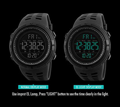 Picture of Tonnier Watch Mens Outdoor Sports Watches Multifunction Digital LED Military Dual Time Back Light Stopwatch Waterproof Wristwatches for Man with PU Band(Black)