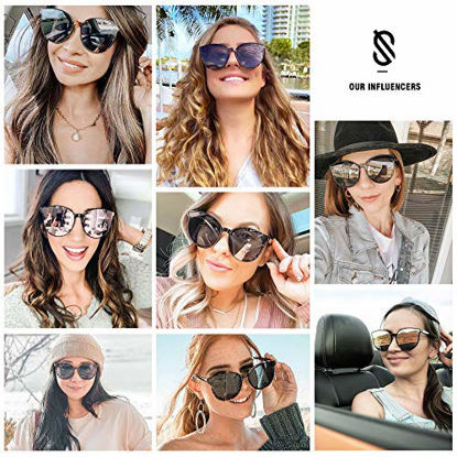 Picture of SOJOS Fashion Round Sunglasses for Women Men Oversized Vintage Shades SJ2057 with Clear Frame/Pink Mirrored Lens