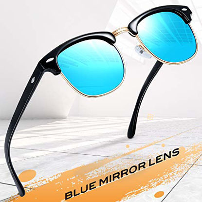 Picture of Joopin Semi Rimless Polarized Sunglasses Women Men Retro Brand Sun Glasses (Gloss Black+Blue)