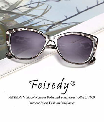 Picture of FEISEDY Polarized Vintage Sunglasses American Square Jackie O Cat Eye Sunglasses B2451 (Clear Leopard Gradual Grey, 56)