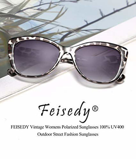 Picture of FEISEDY Polarized Vintage Sunglasses American Square Jackie O Cat Eye Sunglasses B2451 (Clear Leopard Gradual Grey, 56)