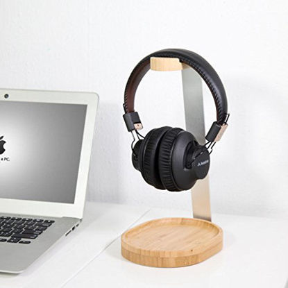 Picture of Avantree Universal Wooden & Aluminum Headphone Stand Hanger with Cable Holder, Sturdy Desk Headset Mount Rack for Sony, Bose, Shure, Jabra, JBL, AKG, Gaming Headphones Display - TR902