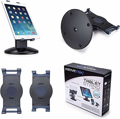 Picture of AboveTEK Retail Kiosk iPad Stand, 360° Rotating Commercial Tablet Stand, 6-13.5" Ipad Mini Pro-Business Tablet Holder, Swivel Design for Store POS Office Showcase Reception Kitchen Desktop (Black)