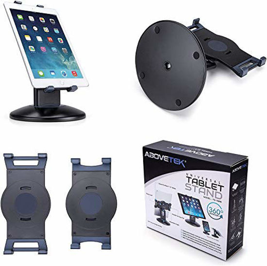 Picture of AboveTEK Retail Kiosk iPad Stand, 360° Rotating Commercial Tablet Stand, 6-13.5" Ipad Mini Pro-Business Tablet Holder, Swivel Design for Store POS Office Showcase Reception Kitchen Desktop (Black)