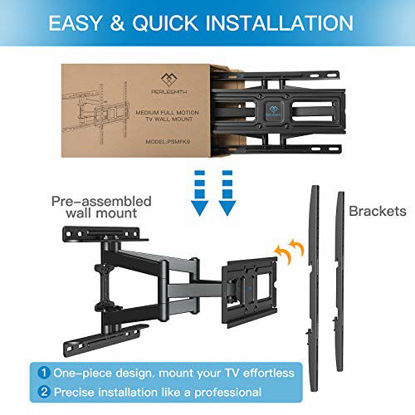 Picture of PERLESMITH TV Wall Mount Full Motion for Most 32-55 Inch Flat/Curved TVs with Swivels, Tilts & Extends, Dual Articulating Arms Wall Mount TV Bracket Supports TV up to 99 lbs, Max VESA 400x400