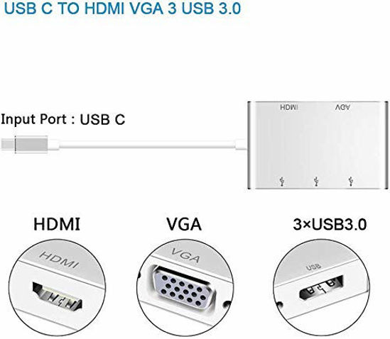 Picture of USB C hub HDMI VGA USB 3.0 Adapter, Weton 5 in 1 USB 3.1 Type C to HDMI 4K,1080P VGA, 3xUSB 3.0 Multiport Video Converter Compatible with Mac MacBook Air/Pro Surface Book Chromebook Pixel Dell XPS