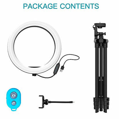 Picture of 10 Inch Ring Light with 50" Tripod Stand & Phone Holder for Makeup/YouTube/Live Streaming/Photography/Vlogging, MOUNTDOG Dimmable LED Ring Light Kit with 3 Light Modes & 14 Brightness Levels