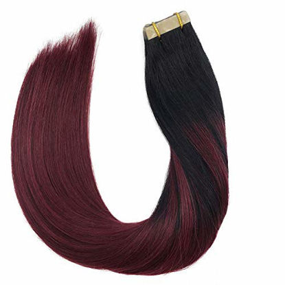 Picture of GOO GOO 22inch Hair Extensions Tape in Human Hair Balayage Jet Black to Red Ombre Skin Weft Tape in Remy Hair Extensions Straight 20pcs 50g