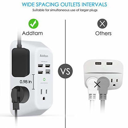Picture of USB Wall Charger, Surge Protector, 5 Outlet Extender with 4 USB Charging Ports ( 1 USB C Outlet, 4.5A Total) 3-Sided 1800J Power Strip Multi Plug Outlets Wall Adapter Spaced for Home Travel Office