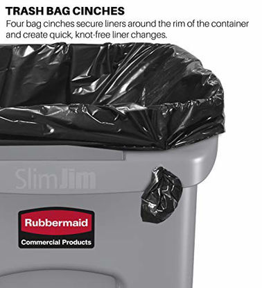 Picture of Rubbermaid Commercial Products Slim Jim Plastic Rectangular Trash/Garbage Can with Venting Channels, 16 Gallon, Brown (1956181)