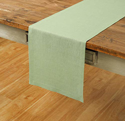Picture of Solino Home 100% Pure Linen Table Runner - 14 x 60 Inch Athena, Handcrafted from European Flax, Natural Fabric Runner - Green