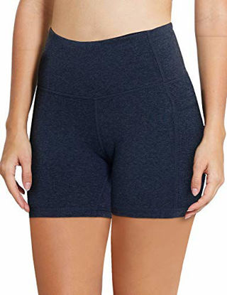 Picture of BALEAF Women's 5" High Waist Workout Yoga Running Compression Exercise Volleyball Shorts Side Pockets Heather Blue S