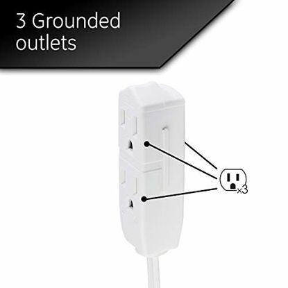 Picture of GE Indoor Office Extension Cord, Extra Long 8ft Power Cable, 3 Grounded Outlets, 3 Prong, Low-Profile Right Angle Flat Plug, 16 Gauge, UL Listed, White, 50251