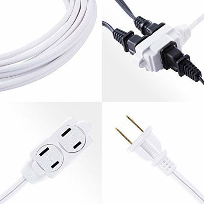 Picture of GE 9 Ft Extension Cord, 3 Outlet Power Strip, 2 Prong, 16 Gauge, Twist-to-Close Safety Outlet Covers, Indoor Rated, Perfect for Home, Office or Kitchen, UL Listed, White, 51947