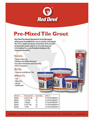 Picture of Red Devil 0425 Pre-Mixed Tile Grout Squeeze Tube, 5.5 oz, White