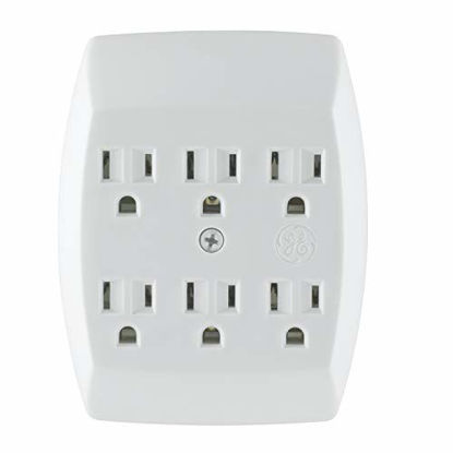 Picture of GE 6-Outlet Adapter, 3 Pack, 3-Prong, Grounded, Wall Charging Station, 51532, Standard | White