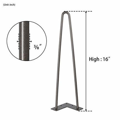 Picture of SMARTSTANDARD 16 Inch Heavy Duty Hairpin Furniture Legs, Metal Home DIY Projects for Nightstand, Coffee Table, Desk, etc with Rubber Floor Protectors Grey 4PCS